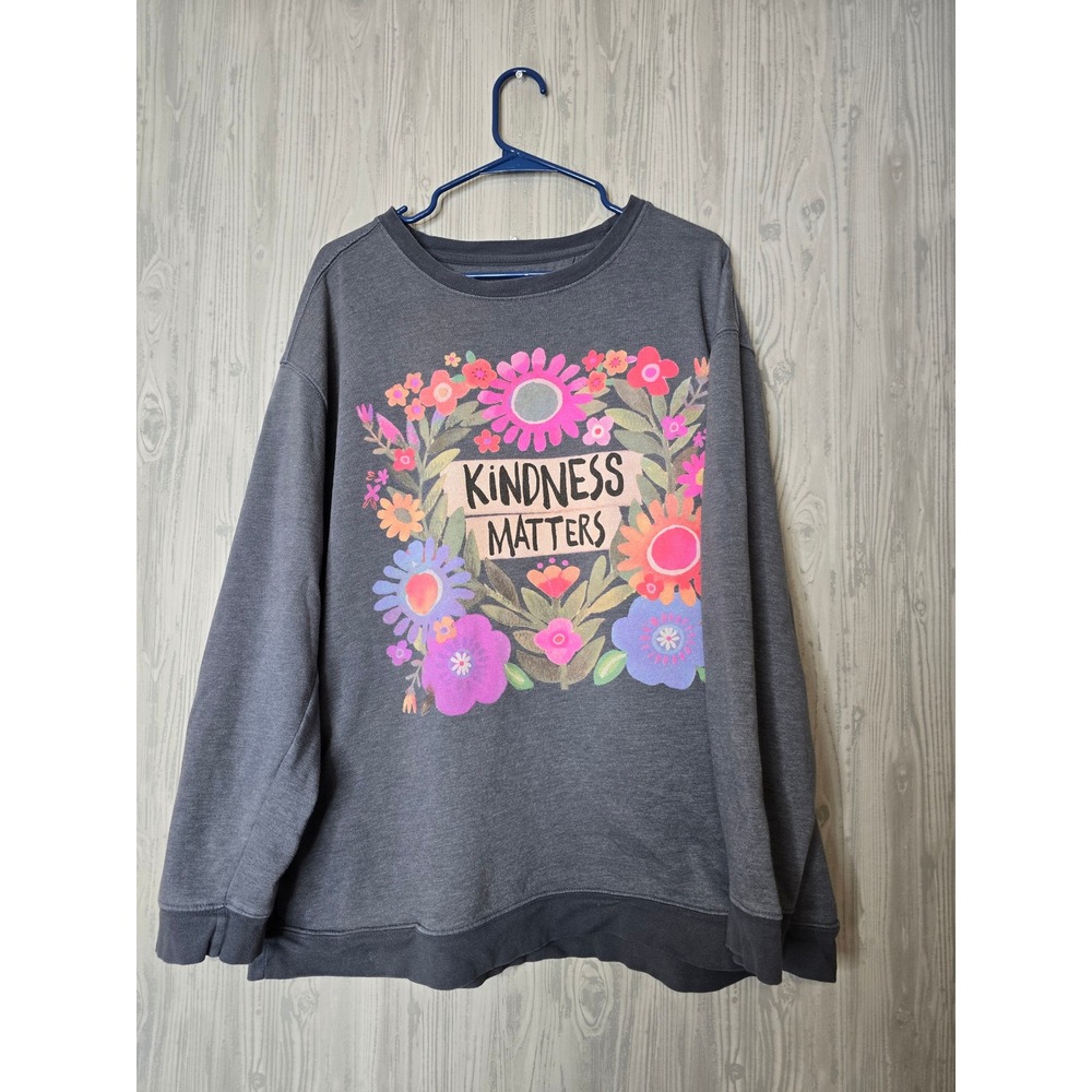 Natural Life Kindness Matters Comfy Pocket Sweatshirt Womens XXL Gray Floral